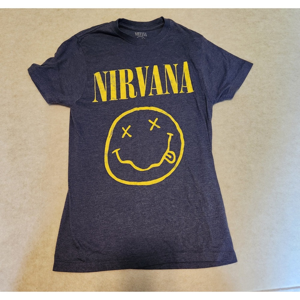 Nirvana Graphic T-Shirt Smiley Face Band Tee‎ Short Sleeve Top